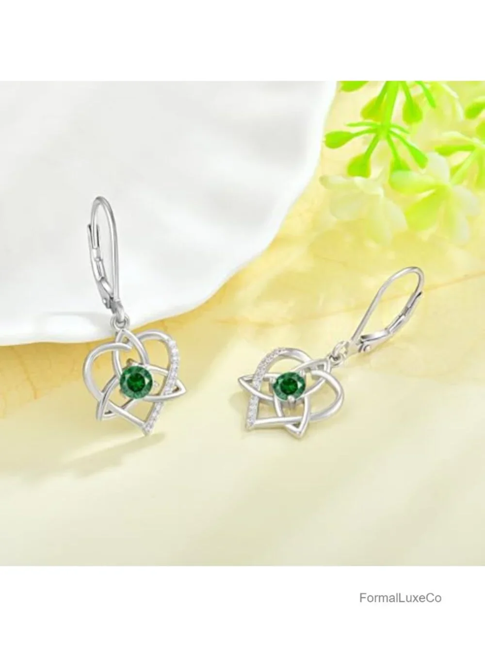 925 Sterling Silver Celtic Knot Dangle Earrings CZ Birthstone Leverback for